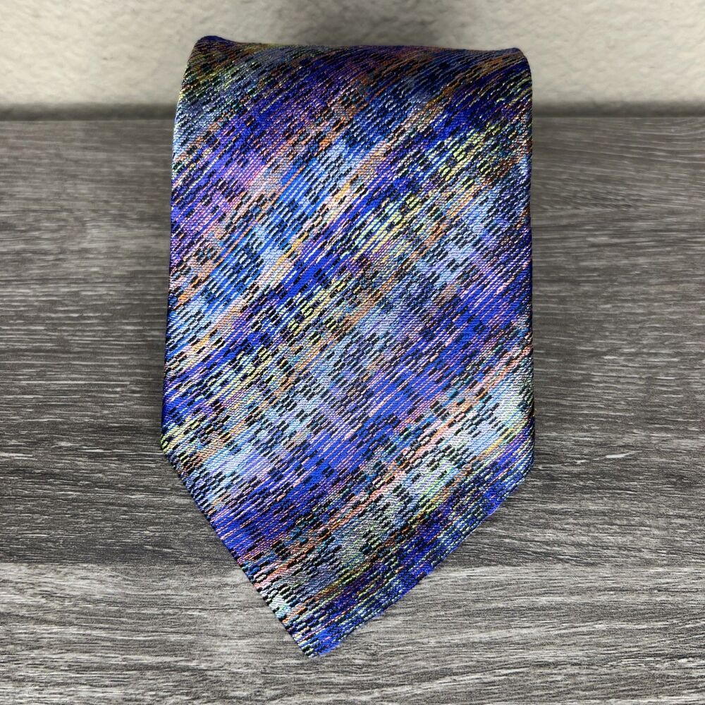 Missoni Cravatte Tie Multicolor Wavy Stripe 100% Silk Italy 57” x 3.5" Designer